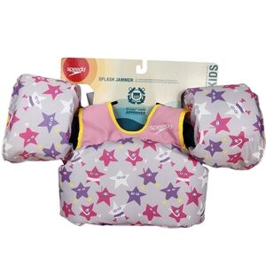 Speedo Splash Jammer Kids Life Jacket Vest 33-55lbs Flotation Device Pink White